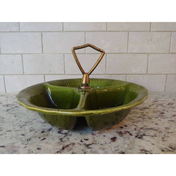 Vintage 1960's Lane & Co. Van Nuys California Green Divided Dish Candy Nut - Picture 1 of 4